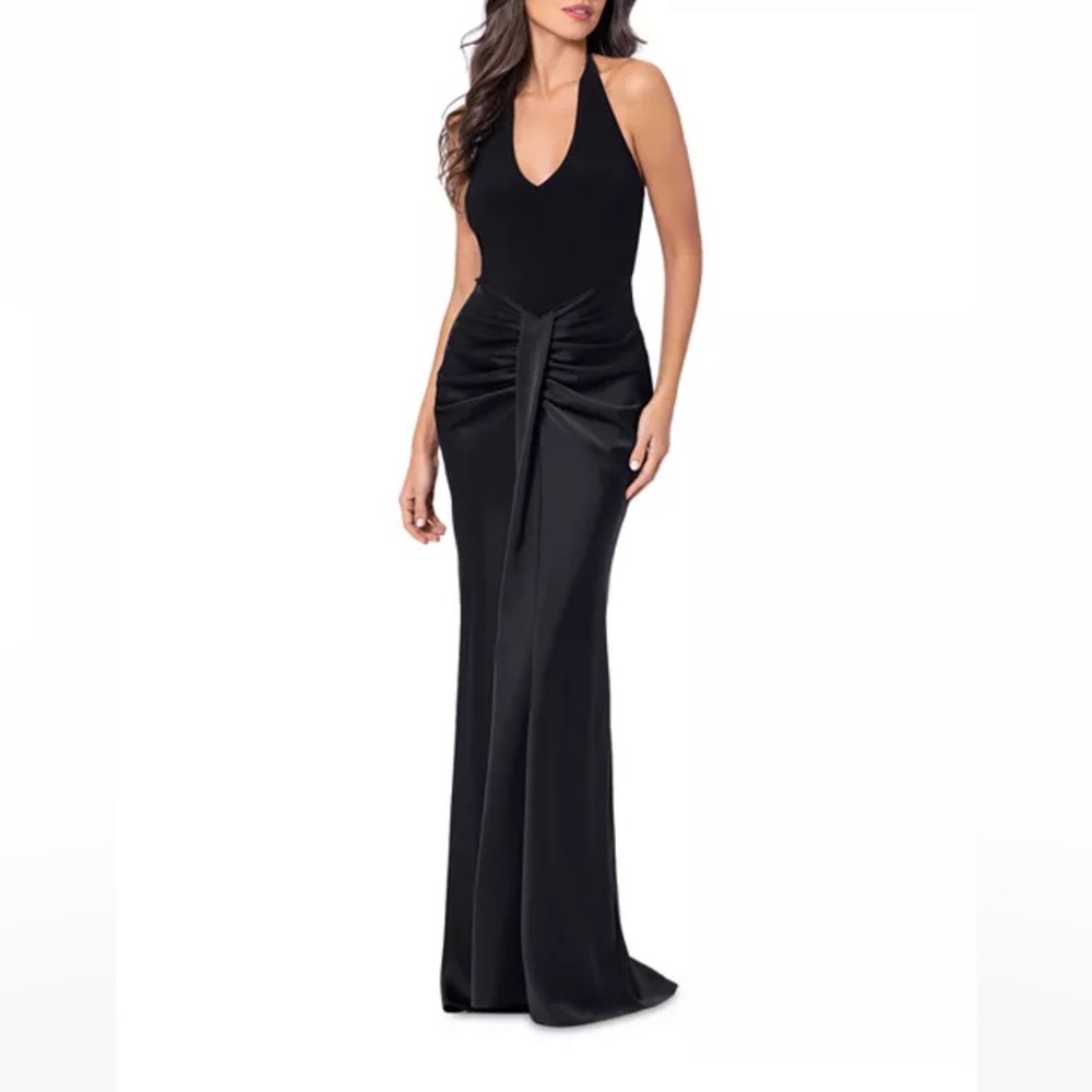 AQUA Halter Mixed Media Gown - Exclusive